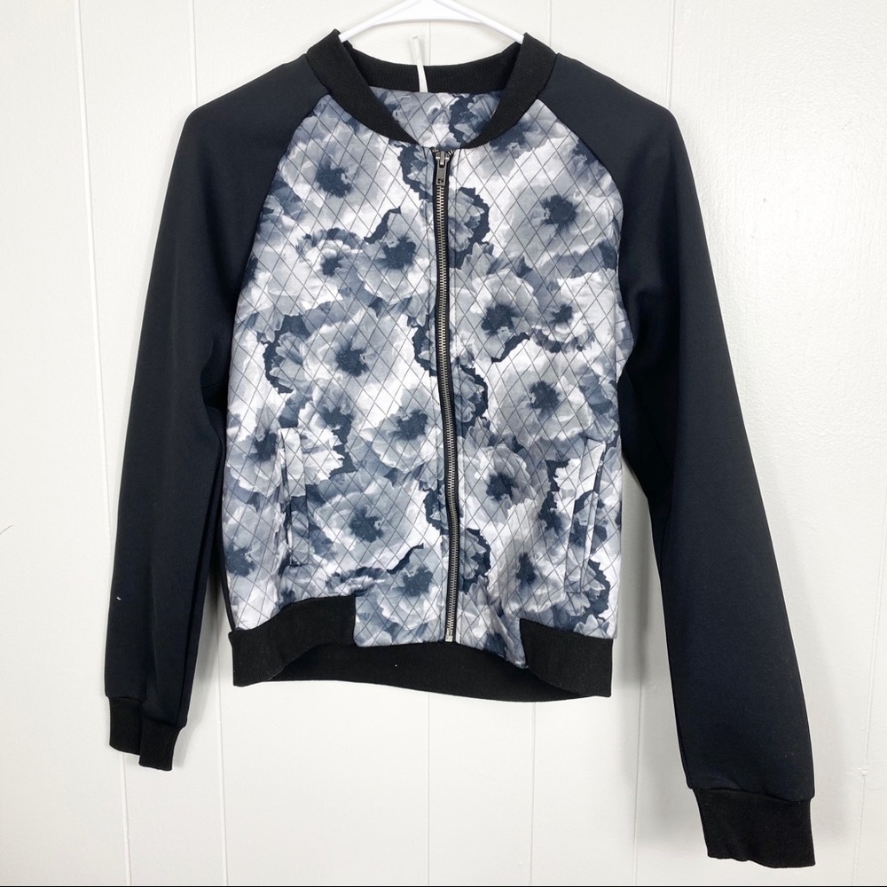 Floral Quilted Zip Up Long Sleeve Bomber Jacket